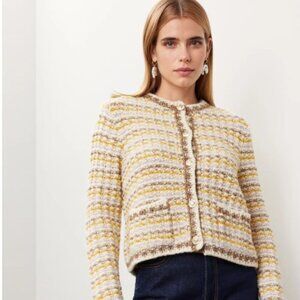 NWT BA&SH Women’s Bill Tweed Cardigan | Size 2 (Fits US 6–8) | Ecru & Yellow Mix